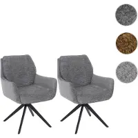 Mendler Set van 2 eetkamerstoelen HWC-Q37, draaibare keukenstoel met automatische terugdraaimechanisme, stof (680g/m²) chenille, metaal, grijs