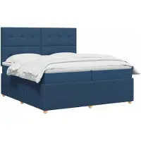 vidaXL Boxspringbed met matras en hoofdbord, blauw, 200 x 200 cm, stof