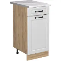 Vicco Keukenonderkast R-Line, Wit landelijk/Goudkleurig Eiken, 40 cm marmer werkblad