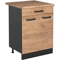 Vicco Keukenonderkast R-Line, Goudkleurig Eiken/Antraciet, 60 cm met lade goudkleurig eiken werkblad