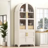 STILVORA Keukenkast - Hoog Model Met Riffelglas En Verstelbare Planken - Opbergkast Voor Keuken En Eetkamer - MDF En Glas - Wit - 76x40x180 Cm