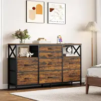 Sonstiges Kommode 140 cm met 8 lades, 2 USB-poorten en 2 stopcontacten, vintage stijl, afmetingen 140 x 30 x 86 cm