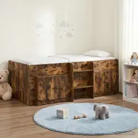 Prolenta Maison Exclusive - Loft bedframe met kast, gemaakt van 3 stuks rook-eiken houtfineer
