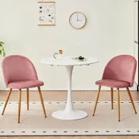 Sonstiges Eetset: Ronde eettafel met 4 stoelen, fluweel, roze/wit, 80x80x75 cm