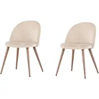 Nest of Nora Set van 2 - Eetkamerstoelen velvet met houtlook poten - Beige