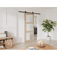 Vente-unique Schuifdeur met opbouwsysteem in hout en matgehard glas - 3 ramen - H205 x B83 cm - ACOSTA II