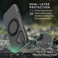Kwmobile Hoesje met 360° ringstandaard voor Apple iPhone 17 - Hardcase met draaibare kickstand - Compatibel met MagSafe - zwart