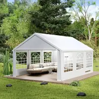 Sonstiges Partytent, 4x6 meter, wit, PE 200g, dak 130g, zijwanden met ramen, stalen frame, waterdicht, UV-bescherming