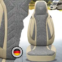 BREMER SITZBEZÜGE Premium Camper stoelhoezen voor Knaus BOXLIFE PRO / XL Camper Van PLKT209 in Grijs/Beige (2 losse stoelen)