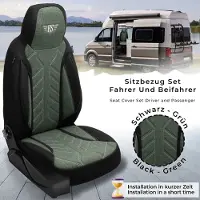 BREMER SITZBEZÜGE Premium Camper stoelhoezen voor Knaus BOXLIFE PRO / XL Camper Van PLKT213 in Zwart/Olijfgroen (2 losse stoelen)