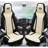BREMER SITZBEZÜGE Premium Camper stoelhoezen voor Knaus BOXLIFE PRO / XL Camper Van PLKT207 in Zwart/Beige (2 losse stoelen)