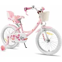 ALLVIA Kinderfiets 18 Inch - Kinderfiets 16 Inch - Fiets - voor Meisjes van 2 tot 7 jaar - met Poppenzitje, Steunwielen en Mandje - Roze - 98cm x 49cm x 20cm