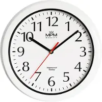 MPM -Quality Santha – Wandklok, rond, plastic met glazen wijzerplaat, stille en soepele gang, wit, diameter 31 cm, Arabische cijfers, quartz uurwerk