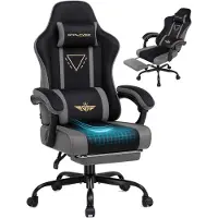 GTPLAYER Gaming stoel, ergonomische gaming fauteuil, bureaustoel met stoffen bekleding, veren kussen, verbonden armleuningen en voetsteun, draagvermogen 150 kg, grijs