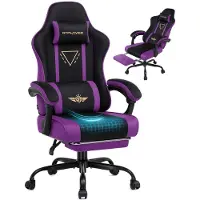 GTPLAYER Gaming stoel, ergonomische gaming fauteuil, bureaustoel met stoffen bekleding, veren kussen, verbonden armleuningen en voetsteun, draagvermogen 150 kg, links