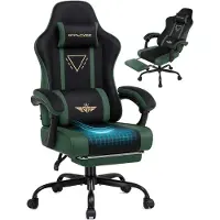 GTPLAYER Gaming stoel, ergonomische gaming fauteuil, bureaustoel met stoffen bekleding, veren kussen, verbonden armleuningen en voetsteun, draagvermogen 150 kg, grijs