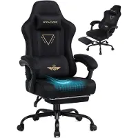 GTPLAYER Gaming stoel, ergonomische gaming fauteuil, bureaustoel met stoffen bekleding, verenvering, verstelbare armleuningen en voetsteun, draagvermogen 150 kg