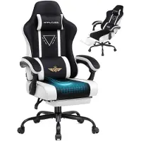 GTPLAYER Gaming stoel, ergonomische gaming fauteuil, bureaustoel met stoffen bekleding, veren kussen, verbonden armleuningen en voetsteun, draagvermogen 150 kg, [kleur]