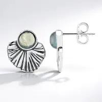 Cavill - Zilveren Oorbellen - 925 Sterling Zilver - 1.8ct Natuurlijke Groene Prehniet Cabochon - Ronde Bladvormige Elegante Oorbellen Dames