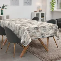 ANRO Tafelkleed Bladeren Grijs 200x140cm Met sierband Afwasbaar Waterafstotend Binnen & Buiten