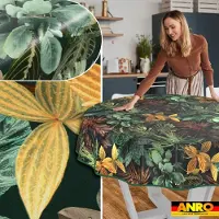 ANRO Tafelkleed Tropische bladeren Groen Rond Ø100cm Met sierband Afwasbaar Waterafstotend