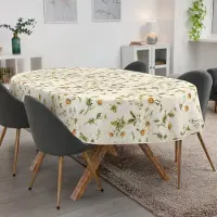 ANRO Tafelkleed Witte madeliefjes Bruin Ovaal 300x140cm Met sierband Afwasbaar Waterafstotend