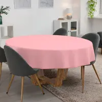 ANRO Tafelkleed Effen linnenlook Roze Rond Ø140cm Met sierband Afwasbaar Waterafstotend