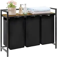 SP Wasmand - 120L - Wasmand 3 Vakken - Wassorteerder - Zwart - 92cm x 36cm x 8cm