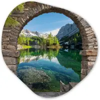MuchoWow Organische wanddecoratie 60x60 cm - Organisch schilderij Doorkijk - Berg - Landschap - Water - Muurdecoratie woonkamer - Kamer decoratie - Schilderijen - Muurcirkel aesthetic