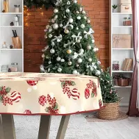 ANRO Tafelkleed Kerstballen Beige Rond Ø100cm Met sierband Afwasbaar Waterafstotend Binnen & Buiten