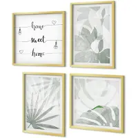 Coloray 4-Delige Schilderij Set - Plantenbladeren in groene en grijze tinten. - 40 x 40 cm en 40 x 60 cm - Wanddecoratie - Muurdecoratie - Moderne Interieurdecoratie - Decoratieve Schilderijen