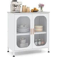 Costway Sideboard met dubbele deur, commode met verstelbare plank (wit) | Buffetkast keukenkast, kast modern, opbergkast van koolstofstaal en gesinterde steen, 83 x 42 x 85,5 cm