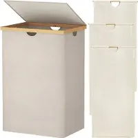 SP Wasmand - 170L - Wasmand 3 Vakken - Wasmand met Deksel - Beige - 54cm x 40cm x 80cm