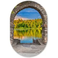 MuchoWow Muurovaal 80x120 cm - Ovale wanddecoratie Bomen - Bos - Water - Doorkijk - Ovalen schilderij - Muurdecoratie woonkamer - Kamer decoratie - Schilderijen - Wandcirkel