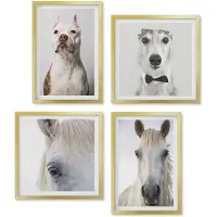 Wallfluent 4-Delige Schilderij Set - Interessante portretten van honden en paarden in een elegante stijl. - 40 x 40 cm en 40 x 60 cm - Stijlvolle Muurdecoratie - Slaapkamer - Interieur Decoratie