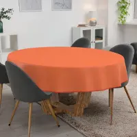ANRO Tafelkleed Oranje linnenlook Rond Ø120cm Met sierband Afwasbaar Waterafstotend