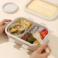 VHV - Lunchbox - Broodtrommel - Luchtdichte Lunchbox met 4 Vakken & Soepkom - 1350ml - Lunchset met Bestek - Lekvrije Voedselcontainer voor Magnetron - 22.8x16.5x7 cm