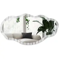 Wallfluent Licht Hout Spiegel - Wit Rechthoekige Spiegel Met Modern Design - Organische Spiegel - Woonkamer - Rustiek - 45x90 cm - Totale afmeting 52x97 cm