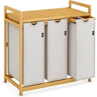 Tyr Wasmand - Wassorteerder - Wasmand 3 Vakken - Lichtgrijs - 81cm x 42cm x 80cm
