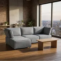 OKWISH klassieke bank voor 4 personen met rugleuning, hoekbank, vrij combineerbaar, linnen stof, modulaire bank voor de woonkamer, lichtgrijs