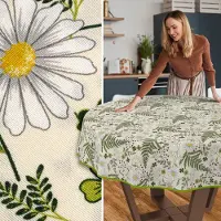 ANRO Tafelkleed Kamille Groen Rond Ø120cm Met sierband Afwasbaar Waterafstotend Binnen & Buiten