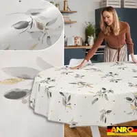 ANRO Tafelkleed Zilverblad Grijs Ovaal 300x140cm Met sierband Afwasbaar Waterafstotend