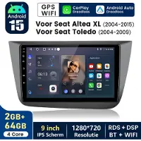 Hexinex HexinexMarket - Autoradio Geschikt voor Seat Altea XL 2004-2015 - Draadloos CarPlay, Android Auto, GPS Navi, multimediaspeler, 2GB+64GB
