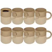 Secret De Gourmet koffie kopjes - Ancient Cairo - 8x stuks - taupe/beige - 340 ml - mokken - keramiek - met stijlvol decoratie motief