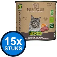 BF Petfood 15x Biofood - Organic kat rund menu blik 200gr - Kattenvoer Natvoer - 200 g