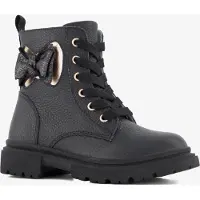 Stap leren meisjes veterboots met strik zwart maat 32