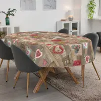 ANRO Tafelkleed Harten Bruin Ovaal 240x140cm Met sierband Afwasbaar Waterafstotend Binnen & Buiten