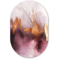 MuchoWow Muurovaal 60x90 cm - Ovale wanddecoratie Paars - Abstract - Verf - Goud - Ovalen schilderij - Muurdecoratie woonkamer - Kamer decoratie - Schilderijen - Wandcirkel