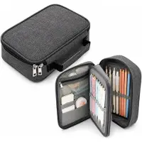 VHV - Etui – Extra Groot Etui 72 Vakken – Pennenetui met 3 Lagen en 2 Uitneembare Panelen – Voor School, Tekenen, Knutselen en Kantoor – 23x16x6.5cm – Grijs