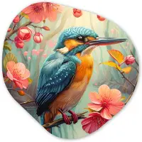 MuchoWow Organische wanddecoratie 90x90 cm - Organisch schilderij IJsvogel - Bloesem - Natuur - Vogels - Bloemen - Muurdecoratie woonkamer - Kamer decoratie - Schilderijen - Muurcirkel aesthetic